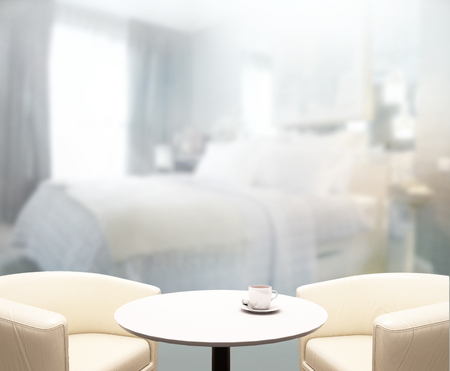 Table Top And Blur Background In the Bedroomの写真素材