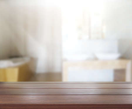 Table Top And Blur Bathroom of the Backgroundの写真素材
