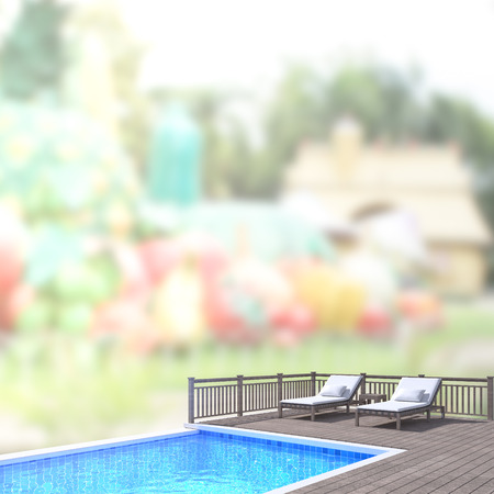 Swimming Pool And Terrace Of The Blur Exterior Backgroundの写真素材