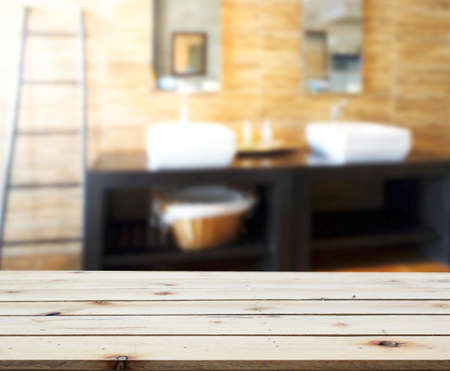 Table Top And Blur Bathroom of the Backgroundの写真素材