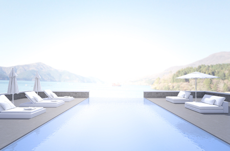 Swimming Pool And Terrace Of The Blur Nature Backgroundの写真素材
