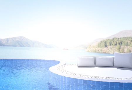 Swimming Pool And Terrace Of The Blur Nature Backgroundの写真素材