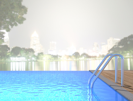 Swimming Pool And Terrace Of The Blur Exterior Backgroundの写真素材