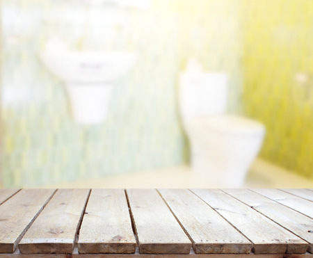 Table Top And Blur Bathroom Of The Backgroundの写真素材