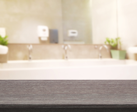 Table Top And Blur Bathroom Of The Backgroundの写真素材