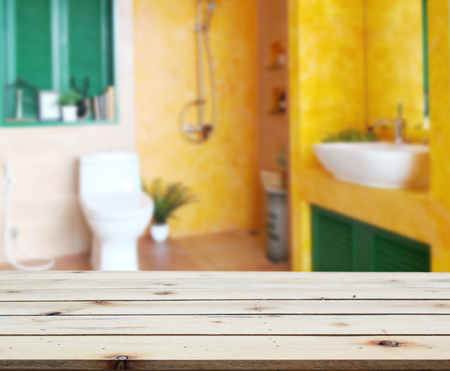 Table Top And Blur Bathroom Of The Backgroundの写真素材