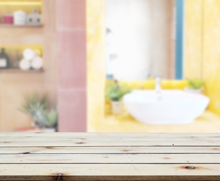 Table Top And Blur Bathroom Of The Backgroundの写真素材