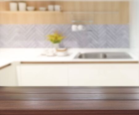 Table Top And Blur Kitchen Room Of The Backgroundの写真素材