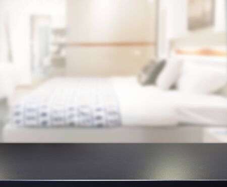 Table Top And Blur Background In Bedroomの写真素材