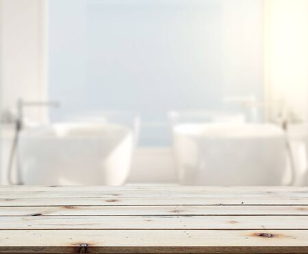 Table Top And Blur Bathroom Of The Backgroundの写真素材
