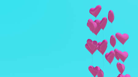 3d Rendering,pink Heart balloon on pastel blue background,Love concept