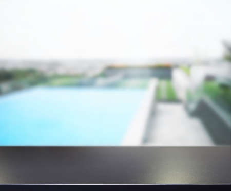 Table Top And Blur Swimming Pool Of Background