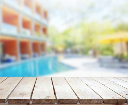 Table Top And Blur Swimming Pool Of Backgroundの写真素材