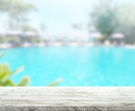 Table Top And Blur Swimming Pool Of Backgroundの写真素材