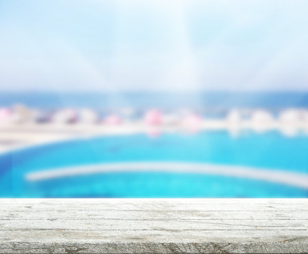 Table Top And Blur Swimming Pool Of Backgroundの写真素材