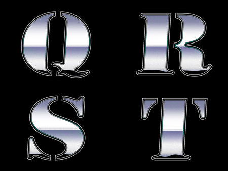 3d rendering chrome font uppercase isolated on black backgroundの写真素材