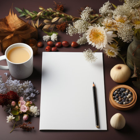 Elevating Elegance: Top-View Blank Canvas Desktop Set for Backgroundの素材