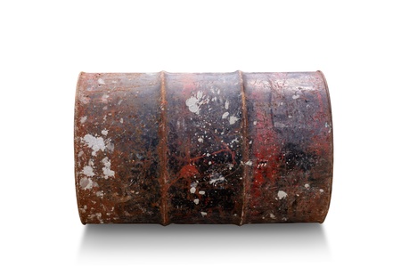 Old steel drum isolated on white backgroundの写真素材