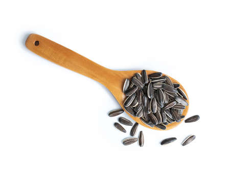 Sunflower seeds isolated on white backgroundの写真素材