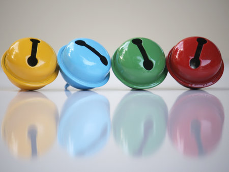 A closeup shot of a set of colorful jinglebells