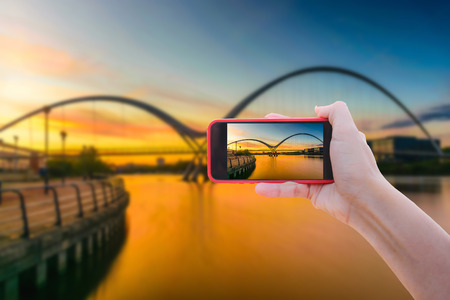 Infinity Bridge at sunset In Stockton-on-Tees, UKの写真素材