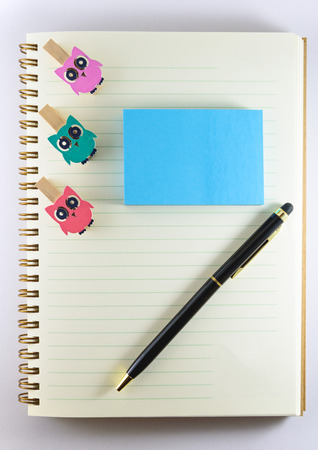 Notepad, paperclip and pen isolated on white background business or education.の写真素材