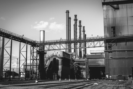 Black and white factory in steel industry, UK.の写真素材
