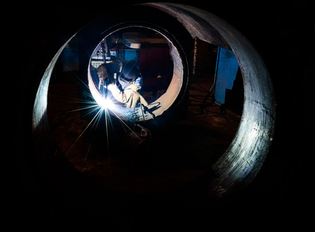 Welding steel structures and bright sparksの写真素材