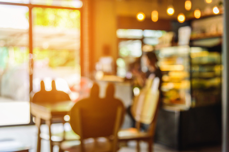 Abstract blur coffee shop background - vintage filter effectの写真素材