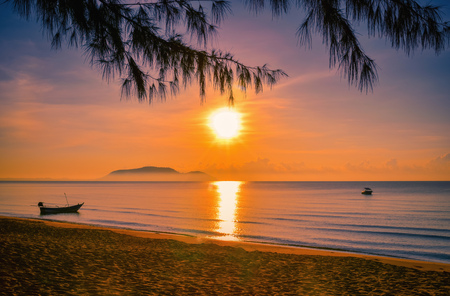 Landscapes of sunset on the beach with colorful sky background.の写真素材