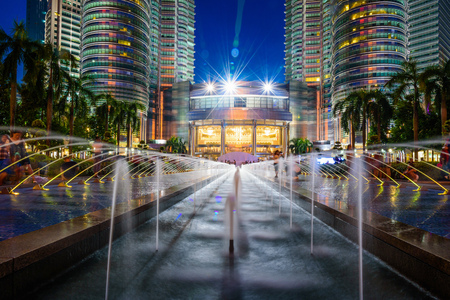 KUALA LUMPUR, MALAYSIA - JULY 29, 2017. Petronas Twin Towers at night on July 29, 2017. The tallest buildings in the world from 1998 to 2004 and remain the tallest twin towers in the world. The buildings are a landmark of Kuala Lumpurのeditorial素材