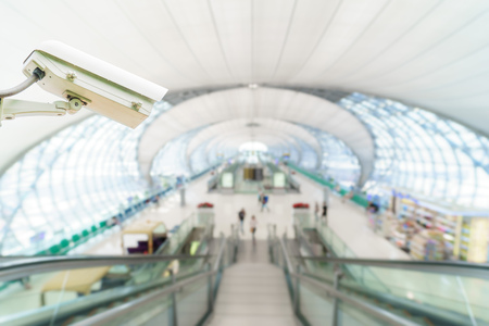 CCTV system security monitoring in airport blur background.の写真素材