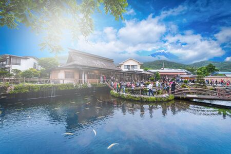 Oshino Hakkai Village, Japan - Jun 16, 2018: Oshino Hakkai Village is a village in Minamitsuru District, Yamanashi Prefecture, Japan.のeditorial素材