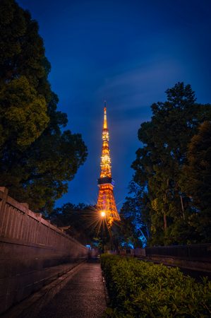Tokyo Tower at twilight in Tokyo,   Japan