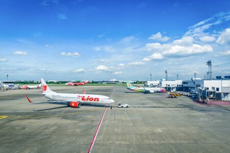 Bangkok, Thailand - July 05, 2018 - View of International Don Muang Airport, and Thai Lion Airlines...
