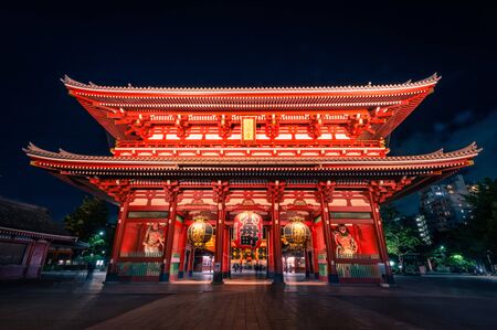 Asakusa, Tokyo, Japan - June 17, 2018 - Sensoji is an ancient Buddhist temple at night in Asakusa, Tokyo, Japan.のeditorial素材