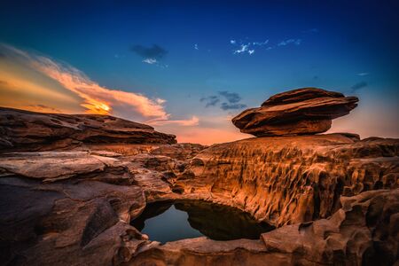 Landscape of sunset at Sam Phan Bok in Ubonratchathani unseen in Thailand. The Grand Canyon of Thailand.の写真素材