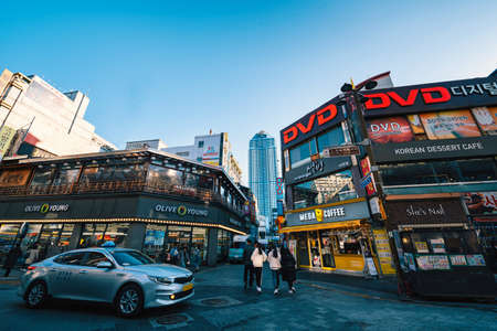 Busan, Korea - February 21, 2020 : Nampo Dong shopping street at daytime in Busan City, South Korea.のeditorial素材