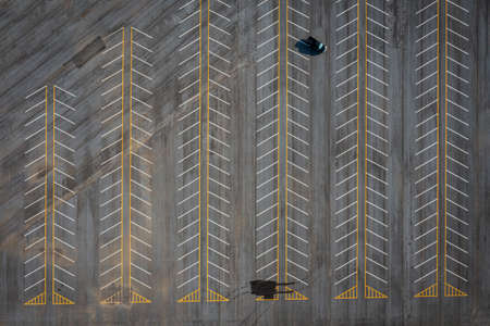 Aerial view of an empty parking lotの写真素材