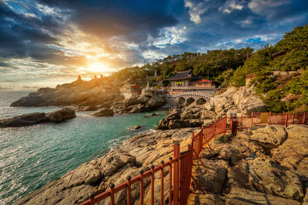 Haedong Yonggungsa Temple at sunset in Busan, South Korea.の素材 [FY310176677395]