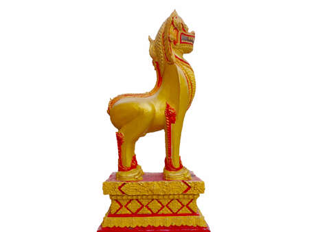 Lion statue in temple Thailand の写真素材