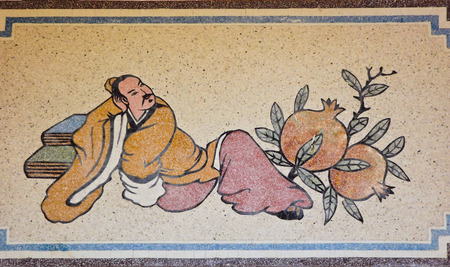 painting on the Chinese god shrine gate was sleeping の写真素材