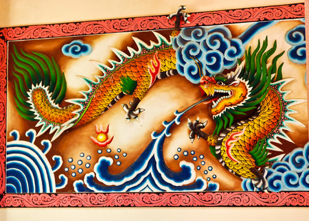 Dragon painting on the walls of temples, shrines Chinese in Thailand の写真素材