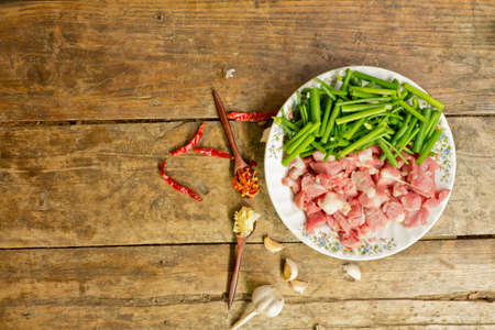 Raw pork prepared for cooking.の写真素材