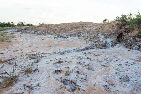 Colorful dry saline soil grunge surface with salt stain  on soil surface