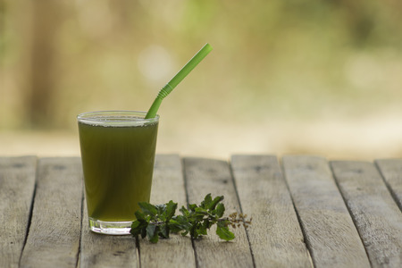 The properties of basil leaves help to drive excess fat and sugar out of the body and the whole extracted water has the effect of reducing intestinal compression. Can treat stomach ulcersの写真素材