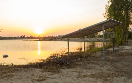 Solar energy used as renewable energy in rural Thailandの写真素材