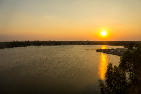 Morning lake scenery in rural Thailandの写真素材