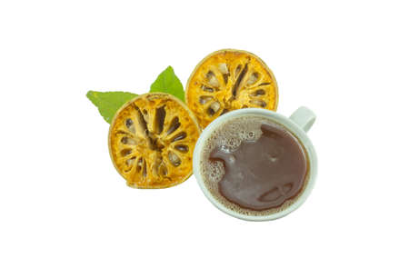 Bael fruit juice isolated on a white background.の写真素材
