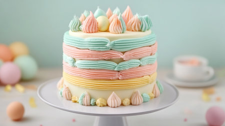 Heartwarming birthday cake with an elegant pastel theme, handcrafted for a mother's special day.の素材
